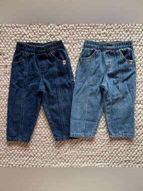Kids Pull-On Denim Pants - Dark Blue & Light Blue